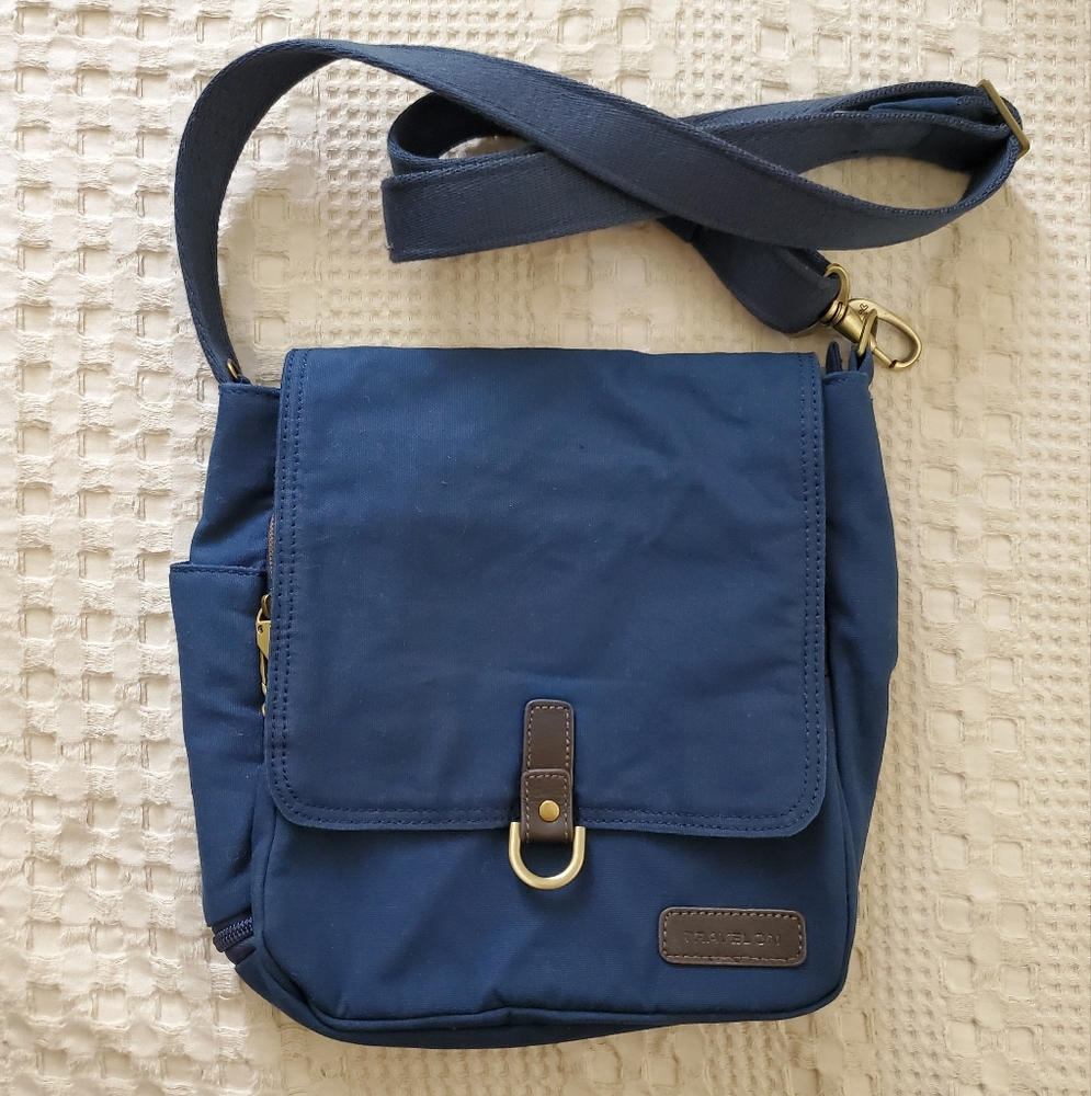 Travelon Anti-Theft Courier Tour Bag Navy Blue Canvas